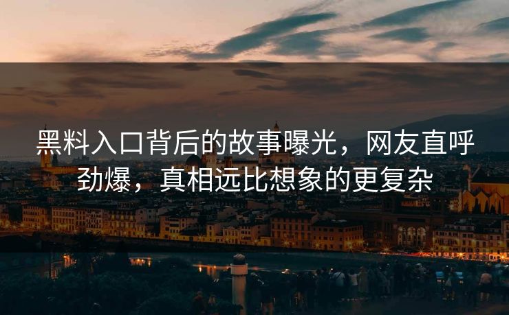 黑料入口背后的故事曝光，网友直呼劲爆，真相远比想象的更复杂