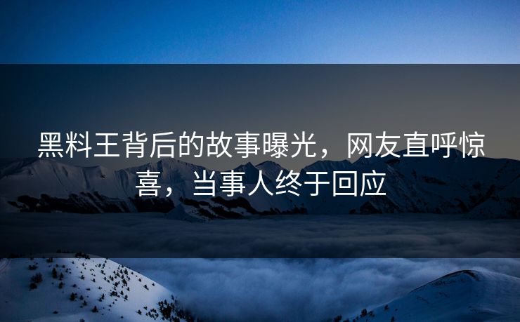 黑料王背后的故事曝光，网友直呼惊喜，当事人终于回应  第1张