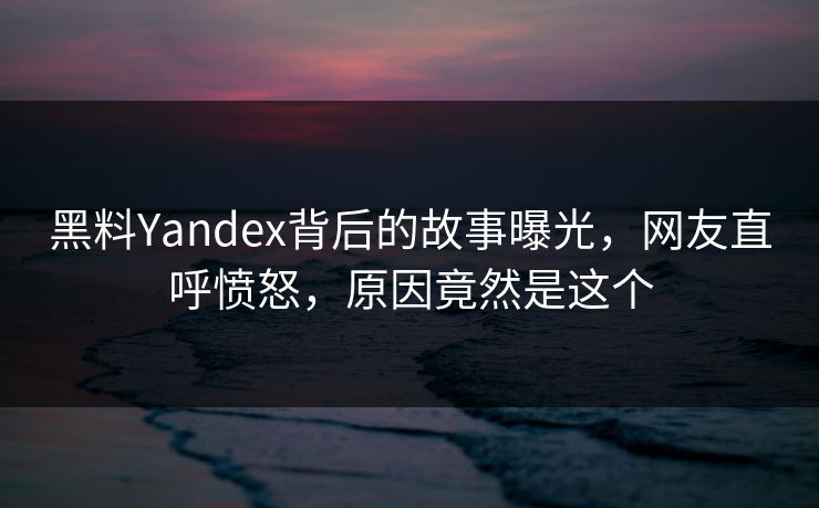 黑料Yandex背后的故事曝光，网友直呼愤怒，原因竟然是这个