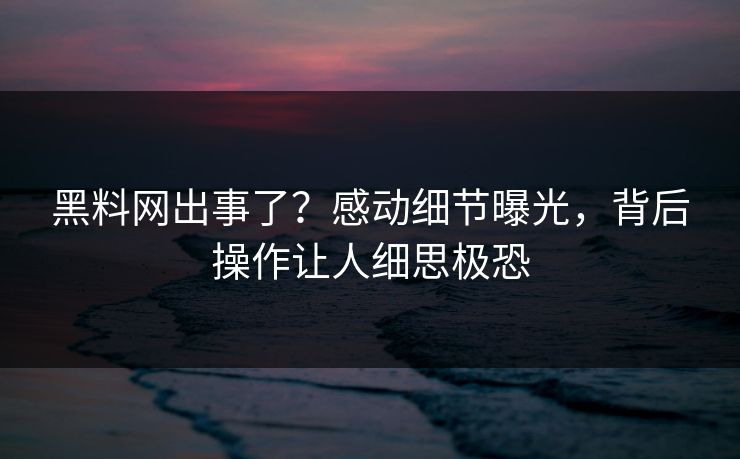 黑料网出事了？感动细节曝光，背后操作让人细思极恐