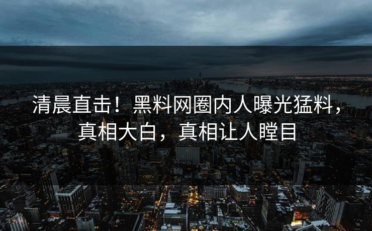 清晨直击！黑料网圈内人曝光猛料，真相大白，真相让人瞠目  第1张