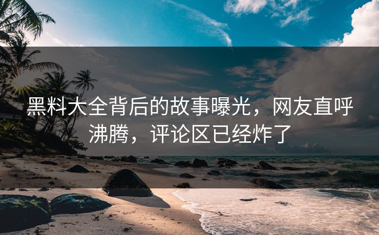 黑料大全背后的故事曝光，网友直呼沸腾，评论区已经炸了