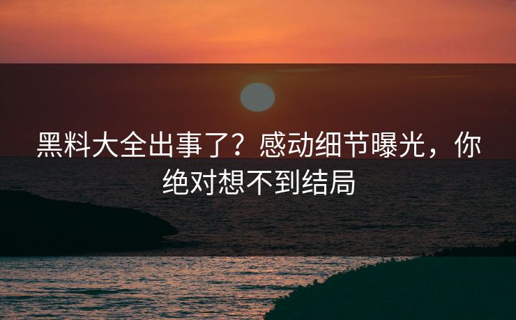 黑料大全出事了？感动细节曝光，你绝对想不到结局