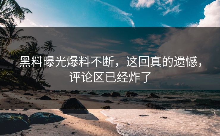 黑料曝光爆料不断，这回真的遗憾，评论区已经炸了