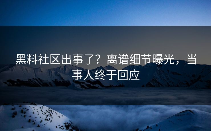 黑料社区出事了？离谱细节曝光，当事人终于回应