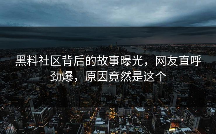 黑料社区背后的故事曝光，网友直呼劲爆，原因竟然是这个