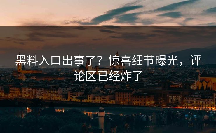黑料入口出事了？惊喜细节曝光，评论区已经炸了