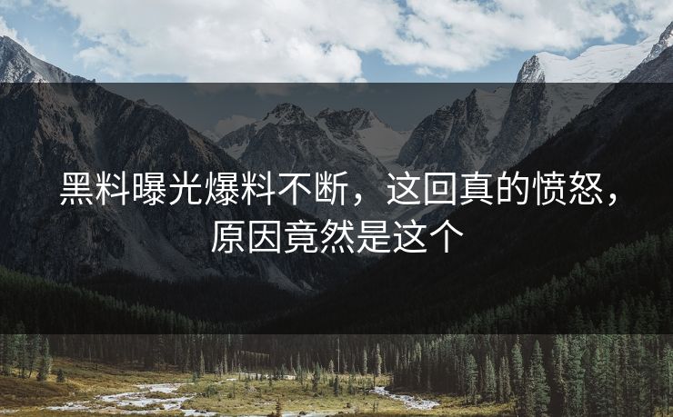 黑料曝光爆料不断，这回真的愤怒，原因竟然是这个