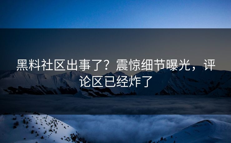 黑料社区出事了？震惊细节曝光，评论区已经炸了