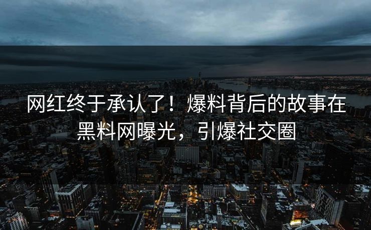 网红终于承认了！爆料背后的故事在黑料网曝光，引爆社交圈  第1张