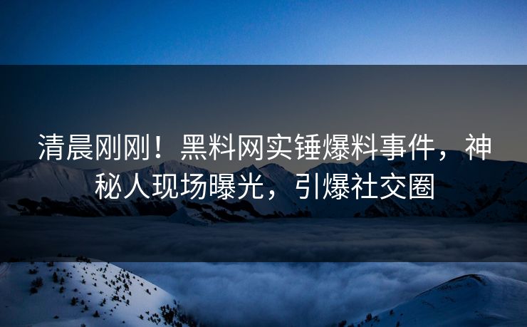 清晨刚刚！黑料网实锤爆料事件，神秘人现场曝光，引爆社交圈