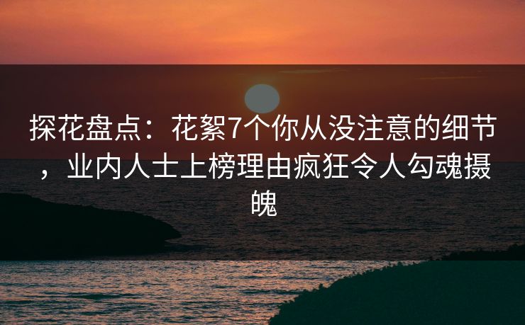 探花盘点：花絮7个你从没注意的细节，业内人士上榜理由疯狂令人勾魂摄魄