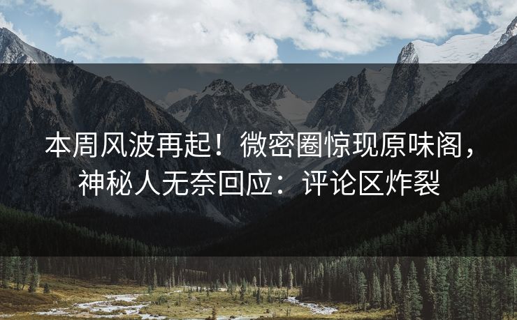 本周风波再起！微密圈惊现原味阁，神秘人无奈回应：评论区炸裂