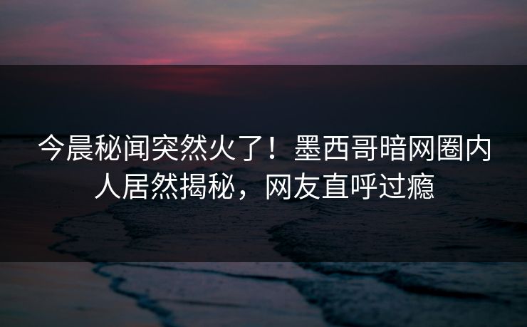 今晨秘闻突然火了！墨西哥暗网圈内人居然揭秘，网友直呼过瘾