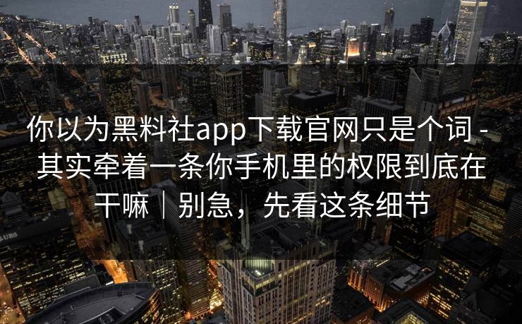 你以为黑料社app下载官网只是个词 - 其实牵着一条你手机里的权限到底在干嘛|别急,先看这条细节
